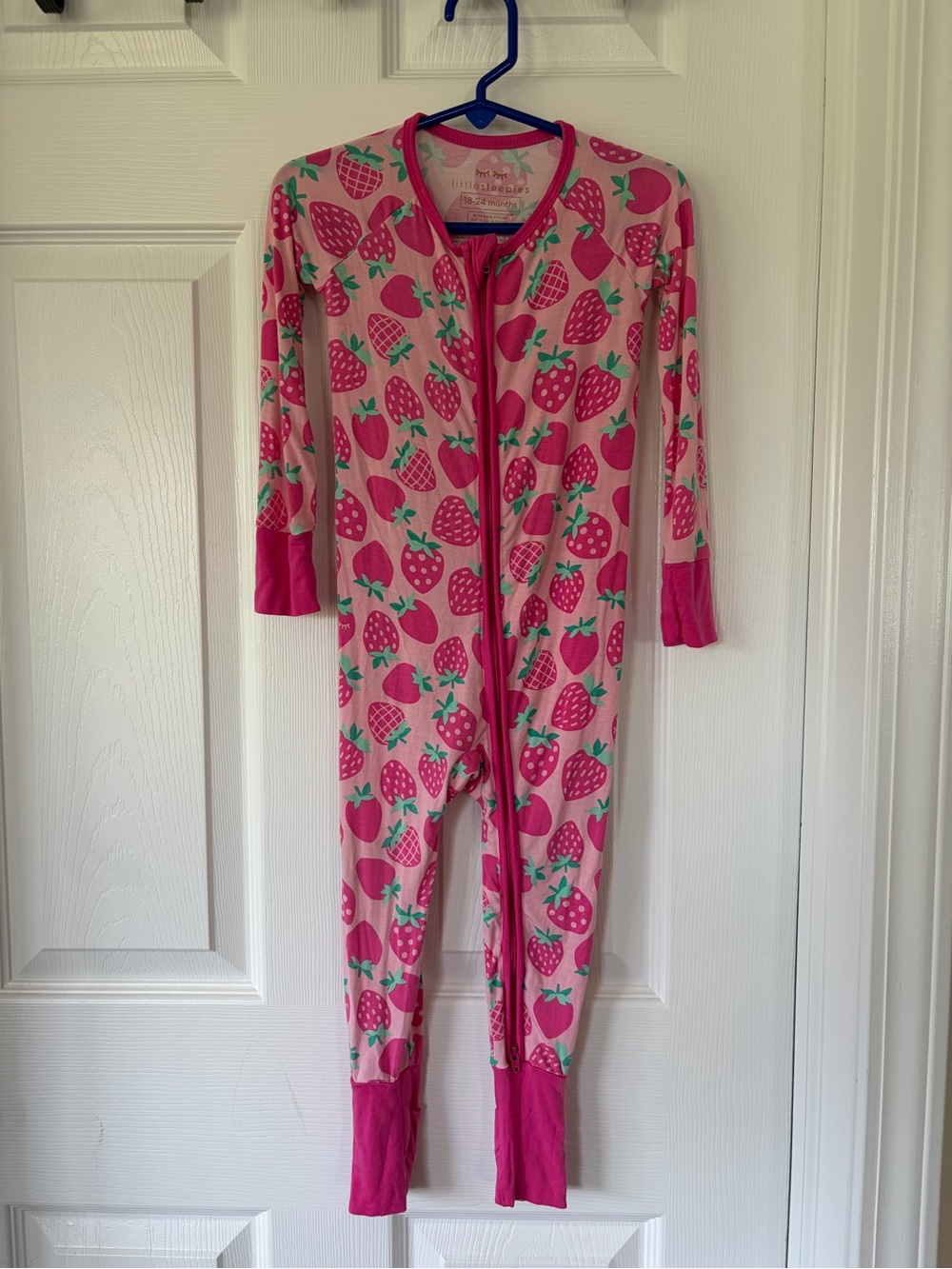 Little Sleepies Pink Strawberry Print One-Piece Footie Pajamas